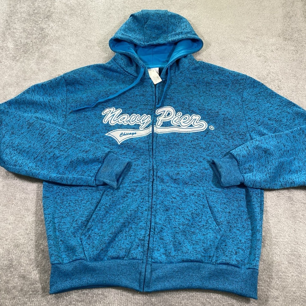 Chicago Script Swoosh Hoodie Mens XL Navy Blue Full Zip Jacket New With Tags